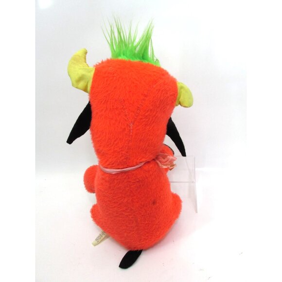 RARE 1950 Fair Carnival Prize Vintage Orange Bull Plush Toy Green Hair Bow cow - Picture 4 of 7